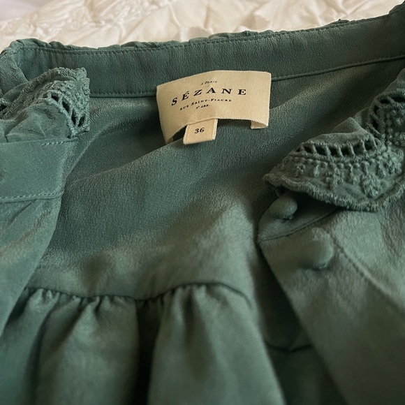 Sézane Elegant Teal Ruffle Blouse - Picture 4 of 6